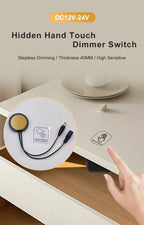 12V/24V 60W Touch Switch, Suitable for Concealed Installation in Furniture with a Thickness of 0-40mm, LED Touch Dimming Sensor.