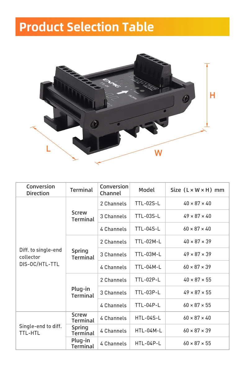 ENMG Differential Signal Converter TTL to HTL Differential to Open Collector Single-Ended Pulse NPN PNP Compatible 5V to 24VDC.
