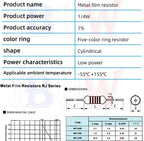 100PCS/lot 1/4W Metal film resistor 1R~22M 1% 100R 220R 1K 1.5K 2.2K  4.7K 10K 22K 47K 100K 100 220 1K5 2K2  4K7 ohm resistance
