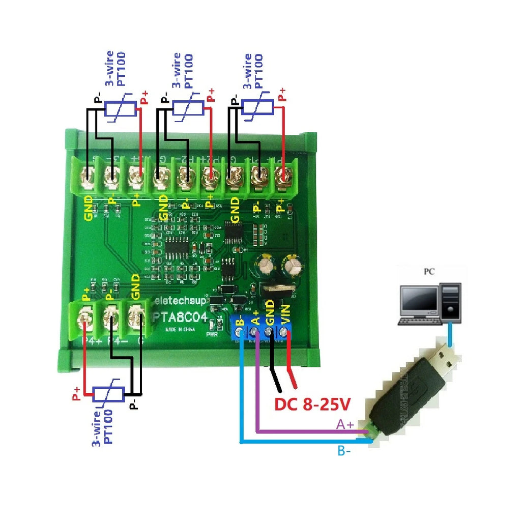4ch 500 Celsius PT100 Thermocouple RTD Temperature Sensor RS485 Temperature Sensor Module Modbus RTU Board Paperless Recorder