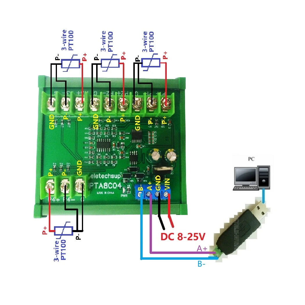 4ch 500 Celsius PT100 Thermocouple RTD Temperature Sensor RS485 Temperature Sensor Module Modbus RTU Board Paperless Recorder