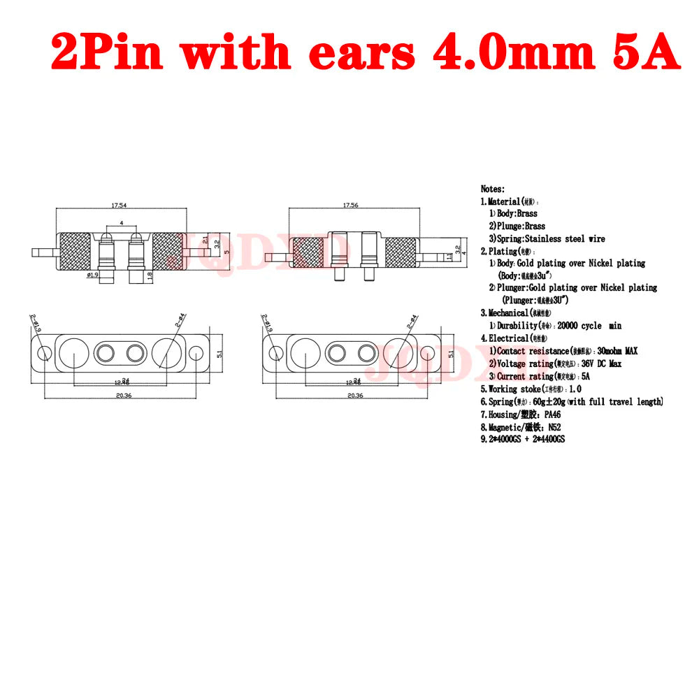 1sets DC 36V 5A Waterproof Magnetic Pogo Pin Connector 5Pin With Ears Pogopin Male Female Spring Loaded DC Power Socket