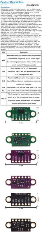 GY-530 VL53L0X Time-of-Flight (ToF) Laser Ranging Sensor Breakout 940nm GVL53L0X-V2 Distance Module I2C IIC