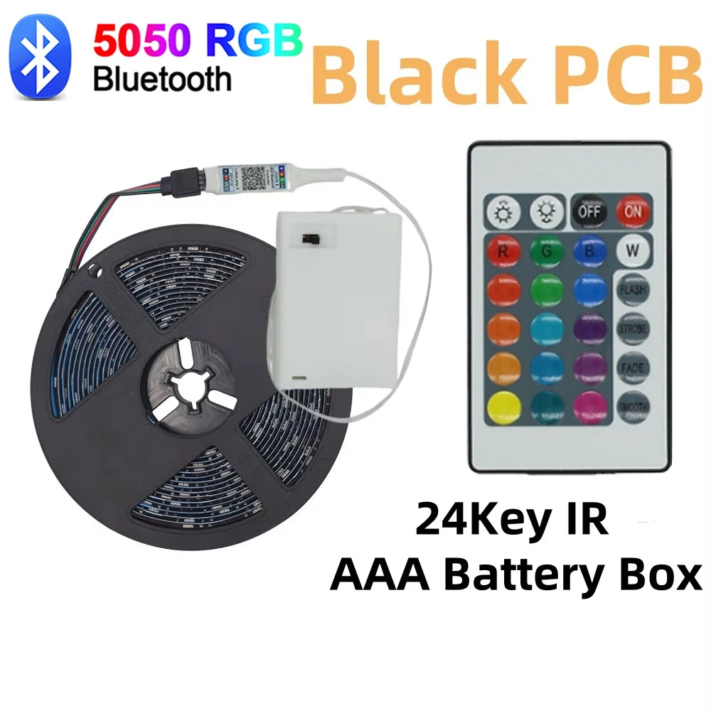 5V LED Strip Lights RGB 5050 3AA Battery Powered Flexible LED Light Strip with Remote Control for TV Backlight Bars Cabinets