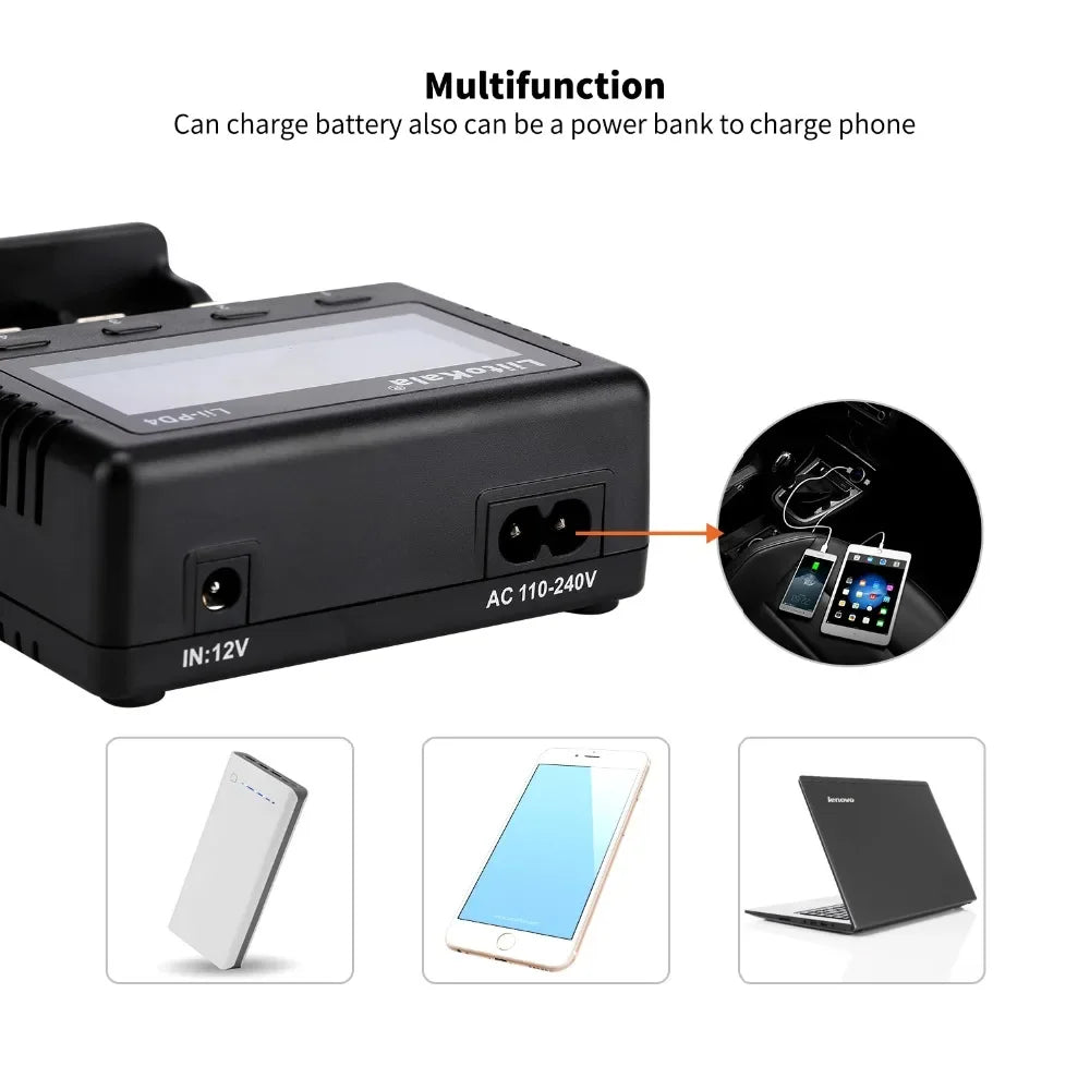 LiitoKala Lii-PD2 Lii-PD4 LCD Lipo Battery Charger For 21700 20700 18650 18350 26650 22650 14500 NiMH Smart Full Automatic Stop
