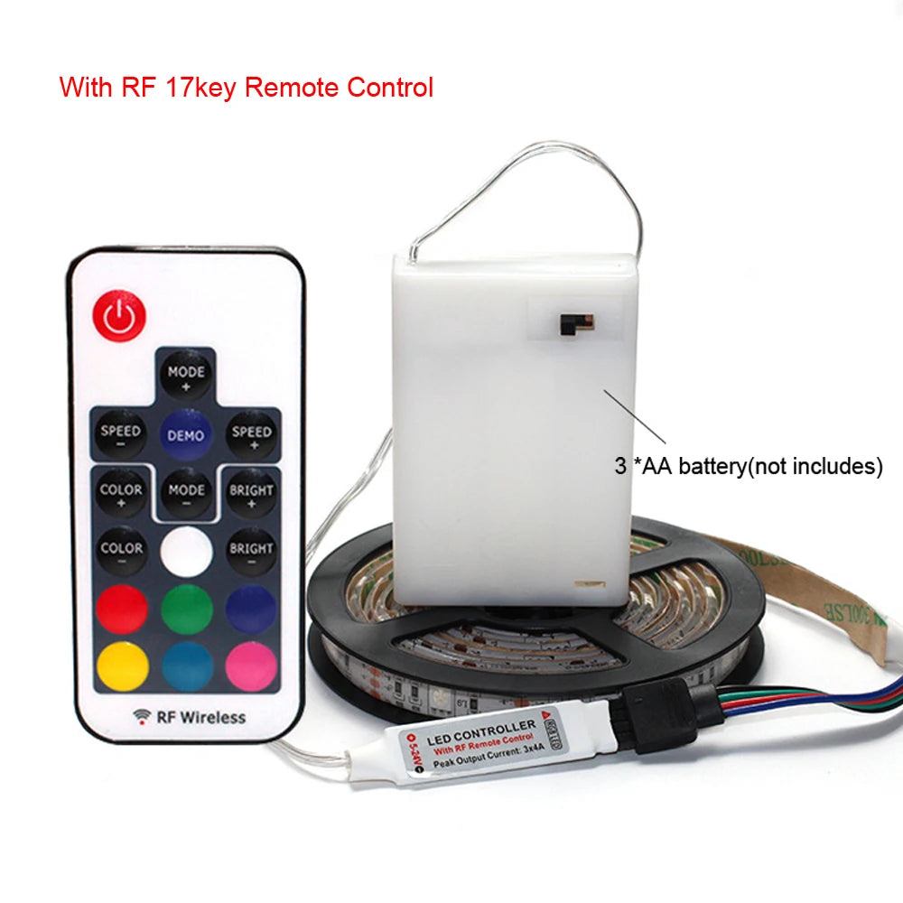 5V 5050 RGB LED Strip Light Battery Power 3 17 24 KEY Remote Control Kit Waterproof Ribbon Tape Stable Led Strips Home Decor