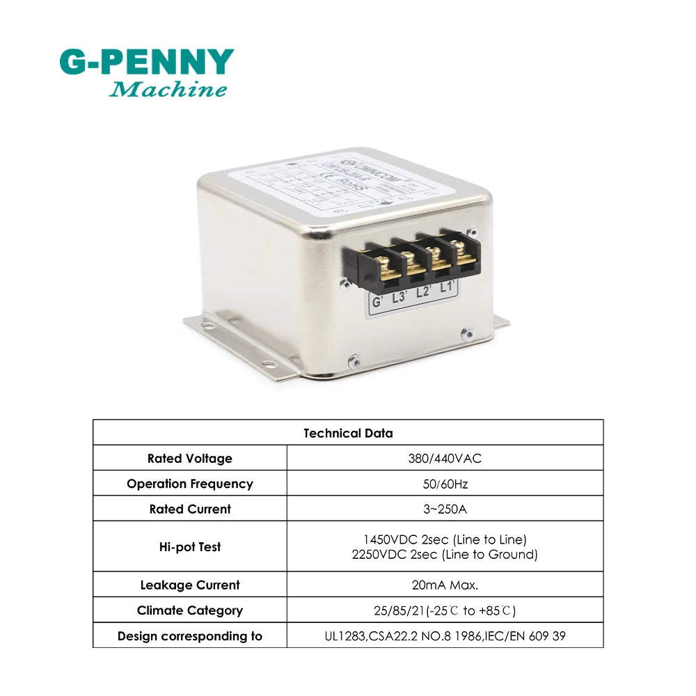 EMI Filter 3 Phase 10A 20A 30A 40A 50A 60A Switch Power Supply Filter 110V 250V 380V 440V Switching Power Supply Wave Filter