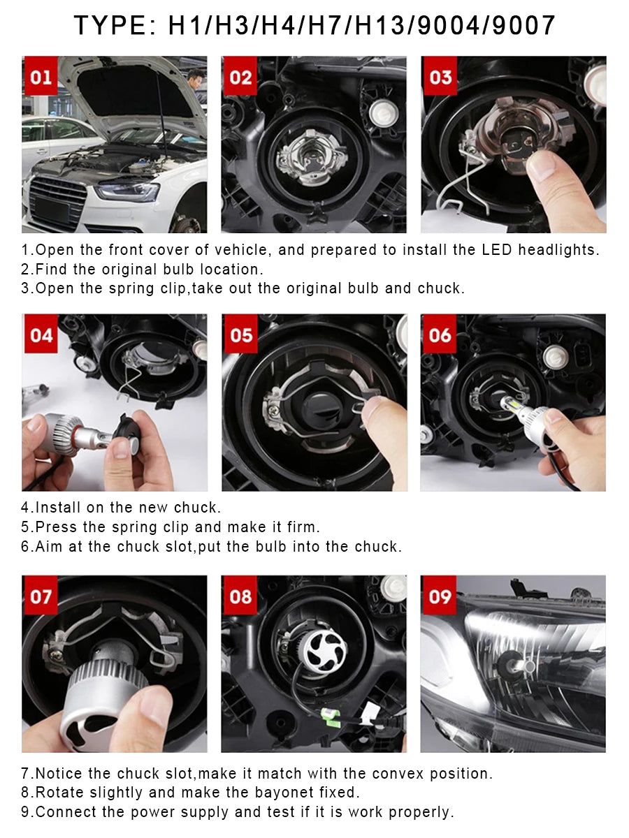Infitary H7 H4 LED Car Headlight Canbus H11 H1 9005 9006 Headlamp 1860 Chip Vehicle Lamp HB3 HB4 Light 6500K White Bulb for Auto