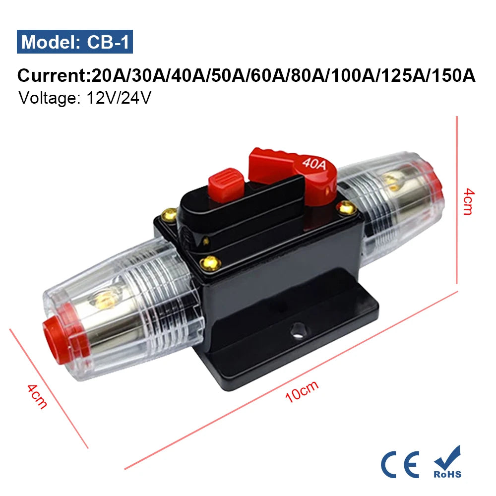 Circuit Breaker Reset Fuse 12v 24v 48v DC 20A-300A 250A Solar Fuse Car Boat Audio Manual Power Protect Fuse Resettable Insurance