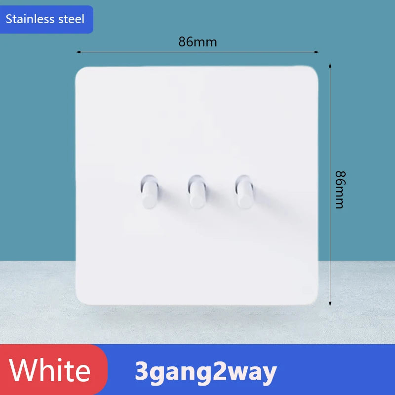 Toggle switch White stainless steel panel retro wall lamp switch AC110-250V 1 2 3 4 Gang 2 Way16A Universal wall light switch
