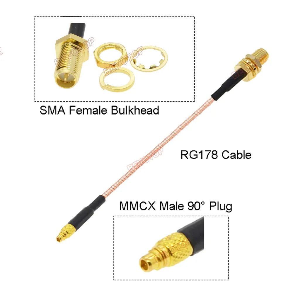 10PCS/LOT SMA to MMCX Cable RP-SMA / SMA Female to MMCX Male Straight 180°/ Right Angle 90° PLUG RG178 Pigtail RF Coaxial Jumper