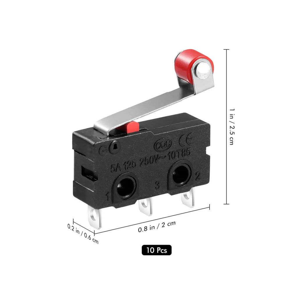 10pcs Spdt 1No+1Nc Momentary Roller Lever Micro 3-Pin Terminal 250V 5A Limit Switch For Hinge Detection Roller Micro Lever