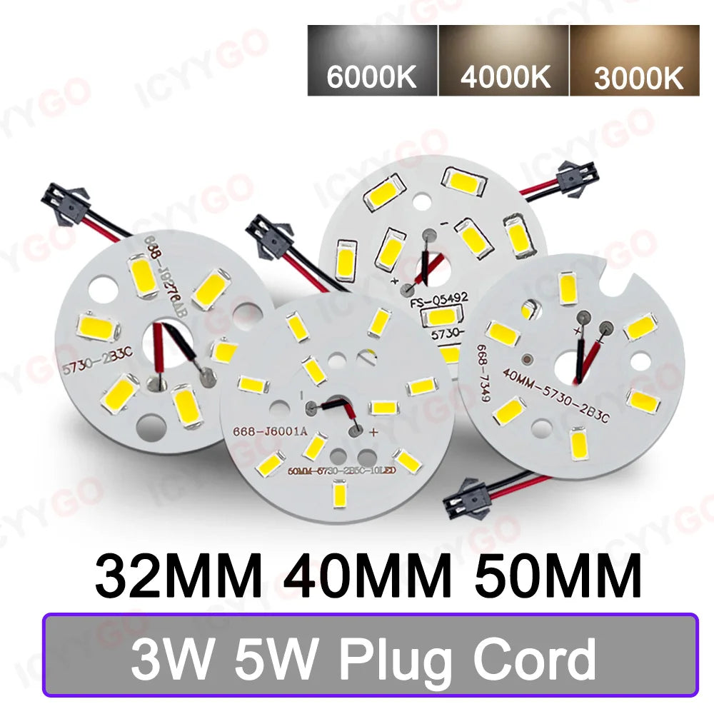 3W 5W LED PCB Board Soldering Wire Plug Wire 32MM 40MM 50MM Bulb Light Source 5730 SMD Light Board, DIY Aluminum PCB