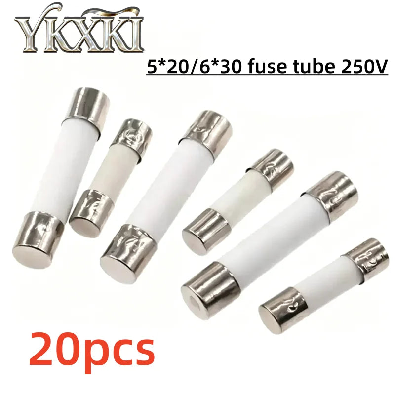 20PCS 5*20mm 6*30mm Fast blow Ceramic Fuse 0.5A 1A 2A 3A 4A 5A 6A 6.3A 7A 8A 10A 15A 20A 25A 30A 250V Car Cigar Microwave Oven