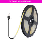 5V USB COB LED Strip 12V 3mm 5mm 8mm Width Flexible LED Tape 320LEDs COB Light with Adhesive High Density Linear Lighting