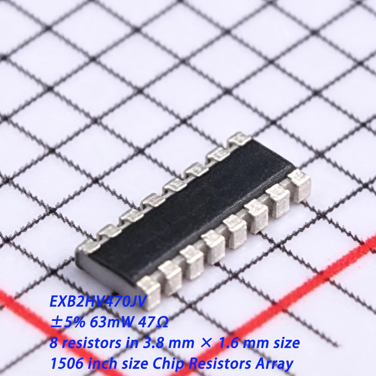 50PCS EXB2HV470JV SMD-16P ±5% 63mW 47Ω 47ohm NEW Original 8 resistors in 3.8x1.6mm size 1506 inch size Chip Resistors Array