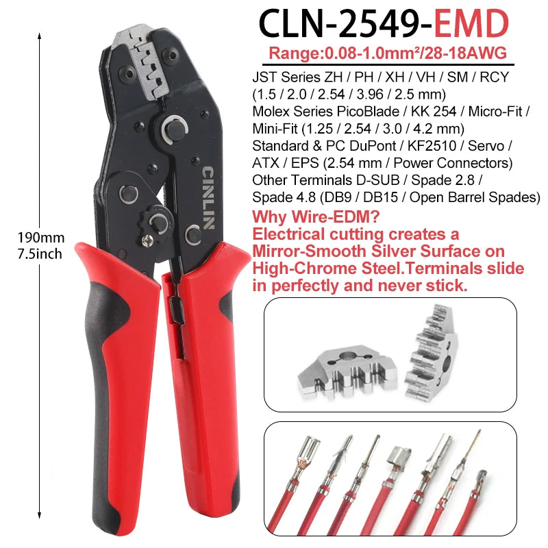 CLN-58B 0.25-1.5mm² Open Barrel Terminals Pliers Crimping Tool (24-16AWG) for JST, DuPont, Molex, PH XH 2.54 3.96 4.2mm Pitch