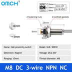 OMCH Hall Switch NJK-5002 Proximity Inductive Magnetic Pole Sensor M8/M12 Normally Open/Closed 24V Hall Effect Proximity Sensor