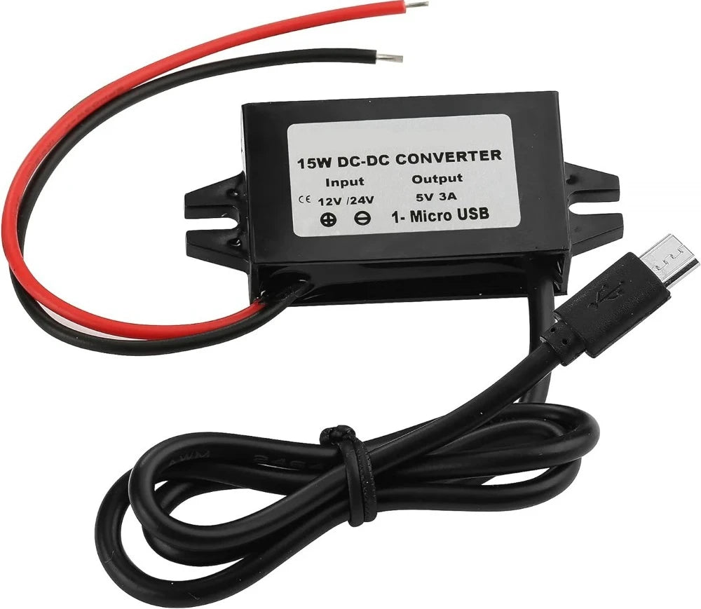 12V 24V to 5V 3A DC Converter Step Down Module USB Female Dual USB Type C Open Wire Connector Power Adapter ROHS Certified