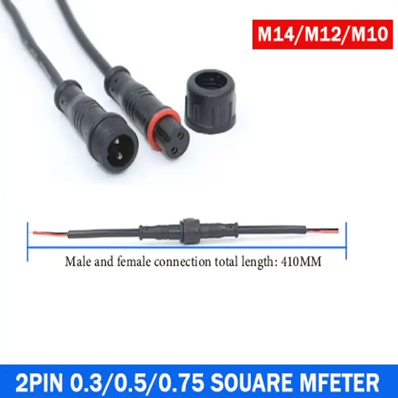 2Pin M8 M10 M12 M14 5521DC Mini Plug Male Female Butt Plug with Wire Solar Light Car PVC Waterproof Connector Plug 5.5x2.1dc