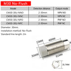 30mm Diameter Copper Tube Capacitive Proximity Switch M30, a Sensor for Detecting Water, Wood, Glass, Oil and Feed