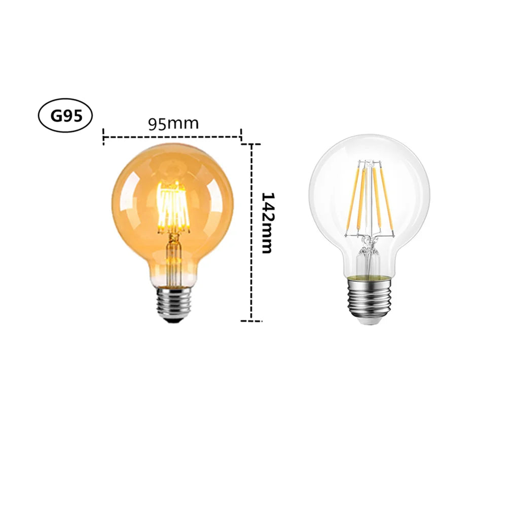LED Edison Filament Light Retr Bulb Brown Golden G80 G95 G125 4W 6W 8W 10W 12W Dimmable E27 AC 220V Dimmer Restaurant Bedroom
