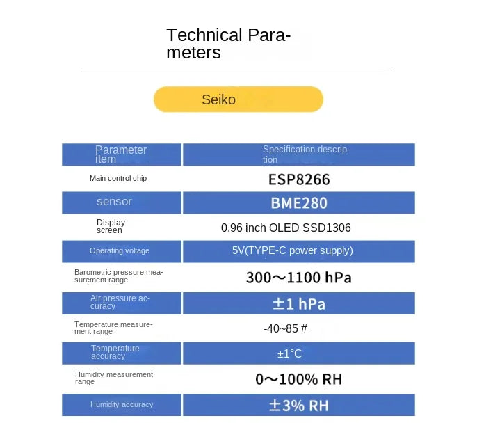 ESP8266-12F BME280 0.96-inch OLED Barometer Temperature and Humidity Module