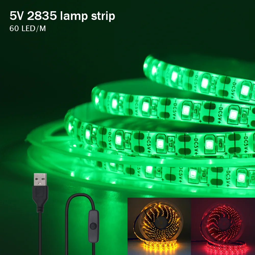 5V USB Led Strip Light SMD 2835 60Leds/m Flexible Ribbon Tape TV Background Lighting 1M 2M 3M 5M LED String Light Room Decor