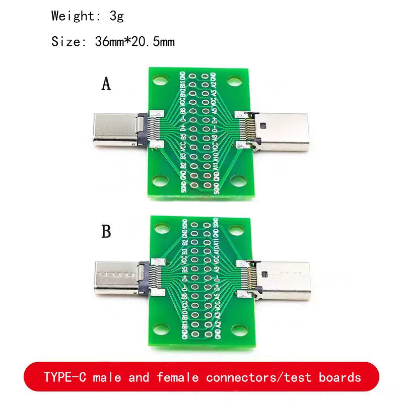 TYPE-C Male and Female Header Test Board Double-Sided Positive and Negative Insertion Row Pin 24P Male to Female USB3.1 Adapter
