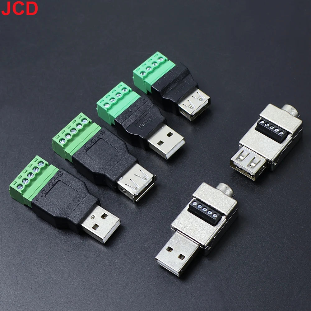 JCD USB 2.0 Connector Avoid Welding Plugs USB Type A Male Female to 4Pin 5pin Screw Terminal Socket Adapter Plug For Computer TV