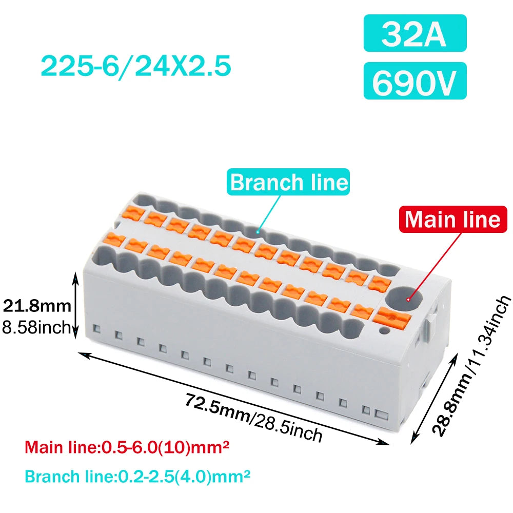 1PCS Wire Electrical Connectors PTFIX 2.5mm Wire Merging And Branching Device Push-in Terminal Block Connector Mount On Din Rail