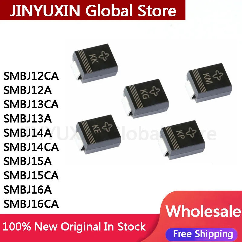 100Pcs SMBJ12CA SMBJ12A SMBJ13CA SMBJ13A SMBJ14A SMBJ14CA SMBJ15A SMBJ15CA SMBJ16A SMBJ16CA SMBJ unidirectional bidirectional