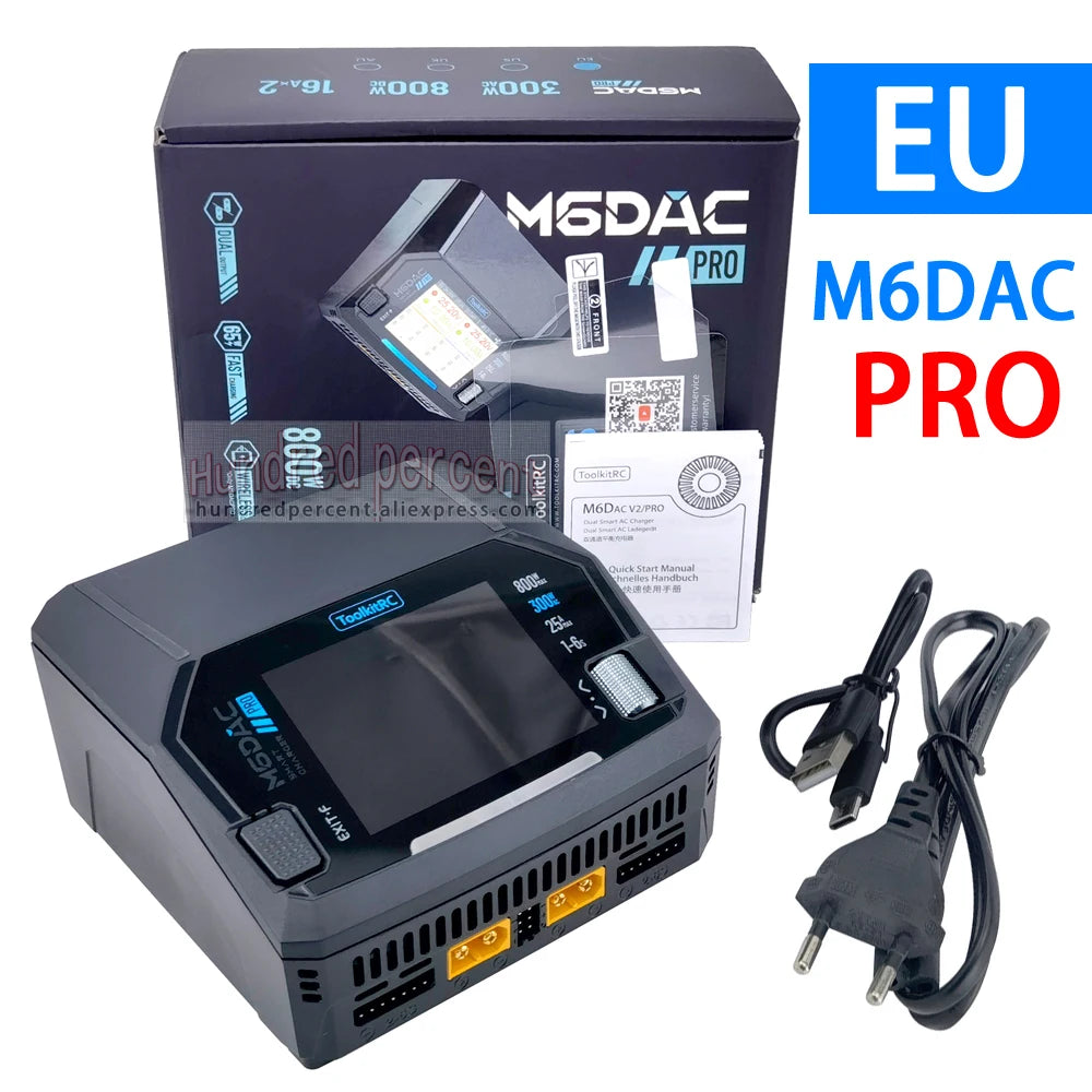 ToolkitRC M6DAC PRO V2 Intelligent Charger Dual Channel AC 200W DC 800W 16A Lithium Battery 1S 2S 3S 4S 5S 6S LiHV Lipo PD65W