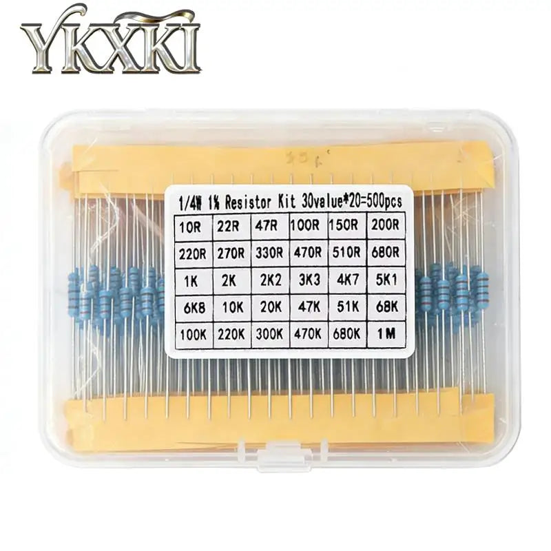 300pcs 600pcs 820pcs 1/4W 1% Metal Film Resistors Kit 10R Ohm ~1M Ohm 30Values 41Values Electronic Components Kit