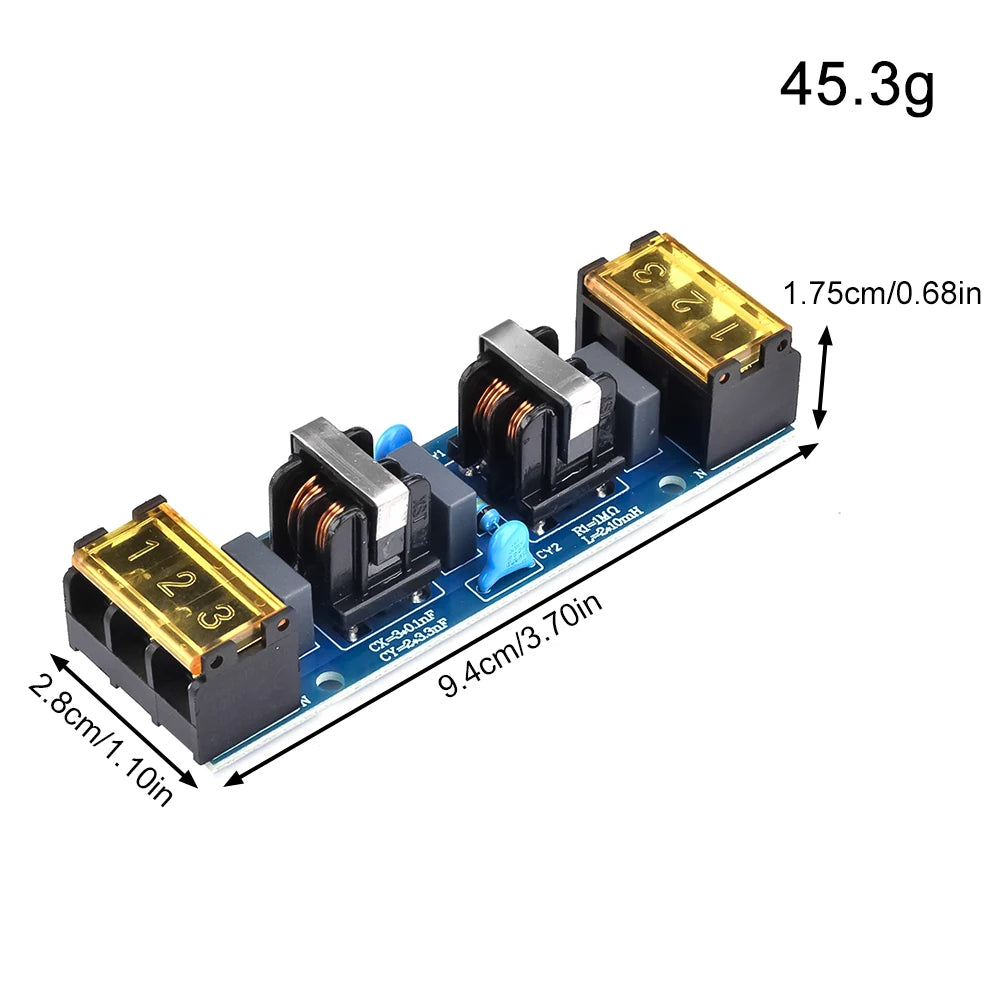 AC 110V 220V 6A EMI Filter Two-stage Electromagnetic Interference Suppressor Common Power EMC Audio Amplifier Purifier