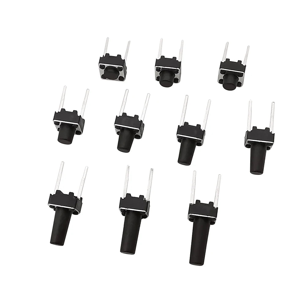 50Pcs 6x6mm Tactile Tact Micro Mini Push Button Switch PCB Panel Momentary Self-reset DIP 2 Pin Tact Switch 6x6x4.3/5/6/7/8/9mm