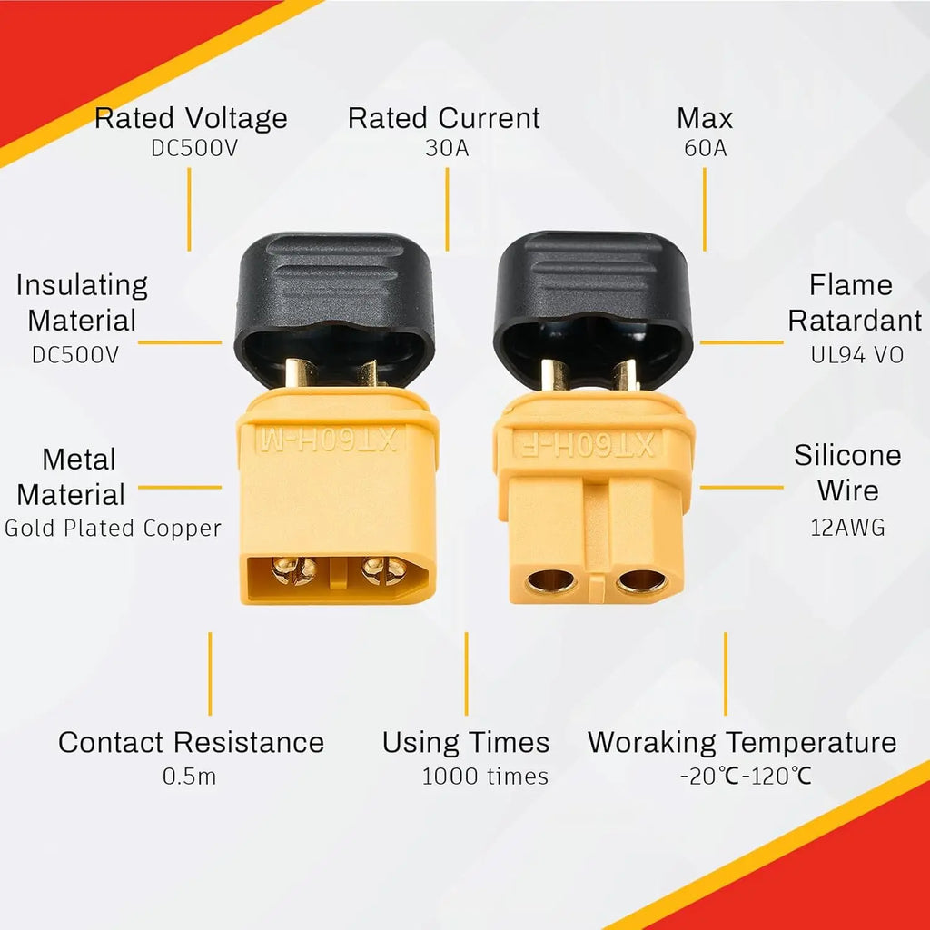 20 Pair XT60/XT60H Connectors (XT60 Upgrade) Male Female Bullet Connectors Plugs for RC Parts Lipo Battery