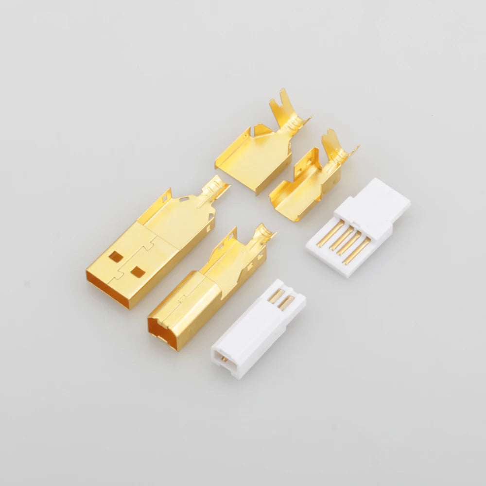 Hi-End Gold Plated USB A To B Connector Type A-B Plug DIY HiFi USB Cable Replacement Audio Grade USB Wire Repair Spare Parts