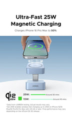 UGREEN Qi2.2 25W 15W 2-in-1 Magnetic Wireless Charger Stand Fast Charging Stand Charger For iPhone 16 17/AirPods Magflow Charger