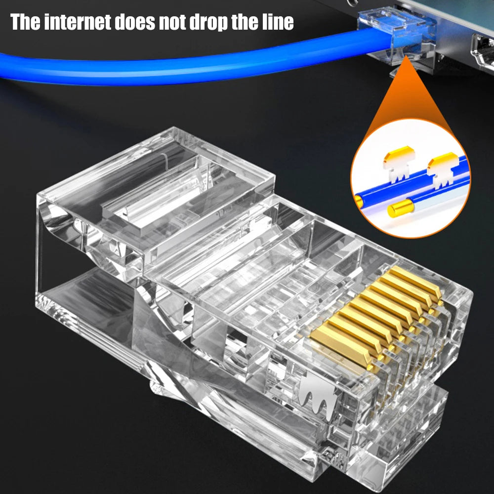 50/1PCS RJ45 CAT6 CAT5e Connector Transparent Ethernet End Network Unshielded Perforated Crystal Head Network Cable Connectors