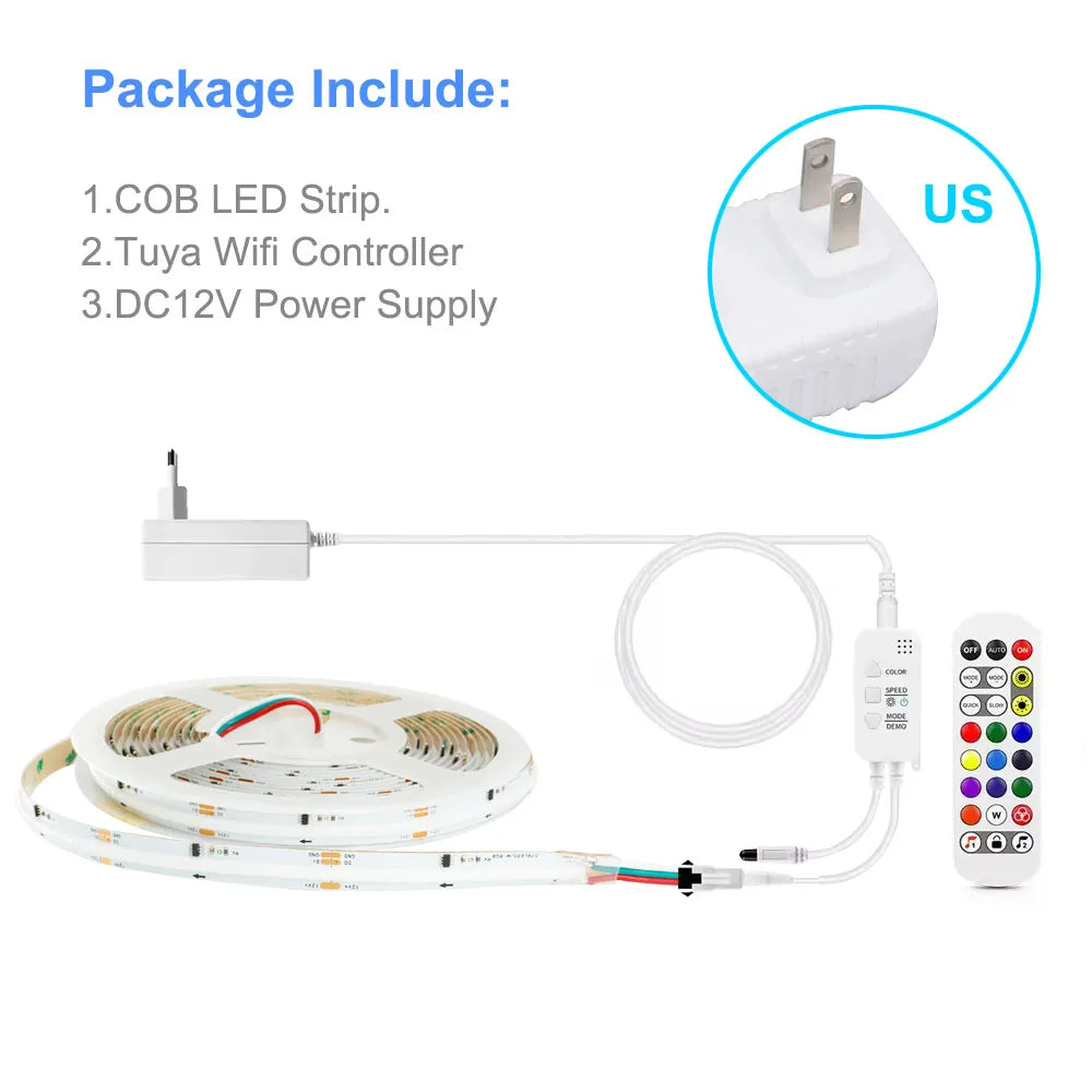 DC12V WS2811 RGBIC COB LED Light Strip Tuya WIFI APP Control For Alexa Google Addressable Flexible LED Light Tape