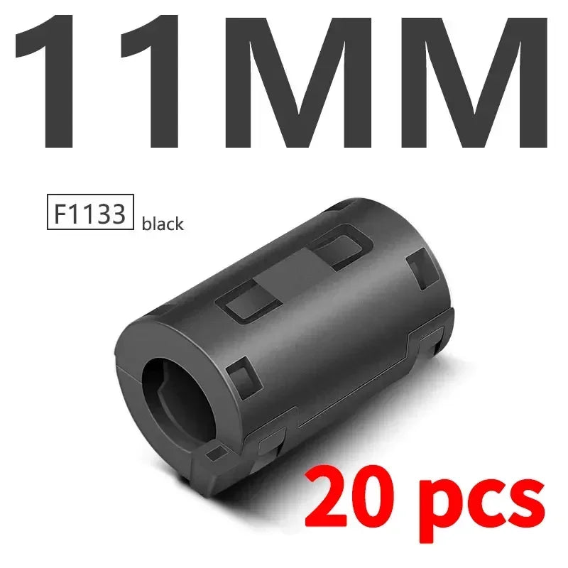 20Pcs 3.5/5/7/9/13/15mm Ring Core Ferrite Bead Clamp Choke Coil EMI RFI Noise Filter Clip Snap Cable for Black Magnetic Snap-on