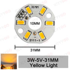 10 Pieces LED 3W 5V USB Light Board SMD 5730 Chip Red Green Warm White Yellow Purple Round Changing Light Source With 20 Cm Cabl