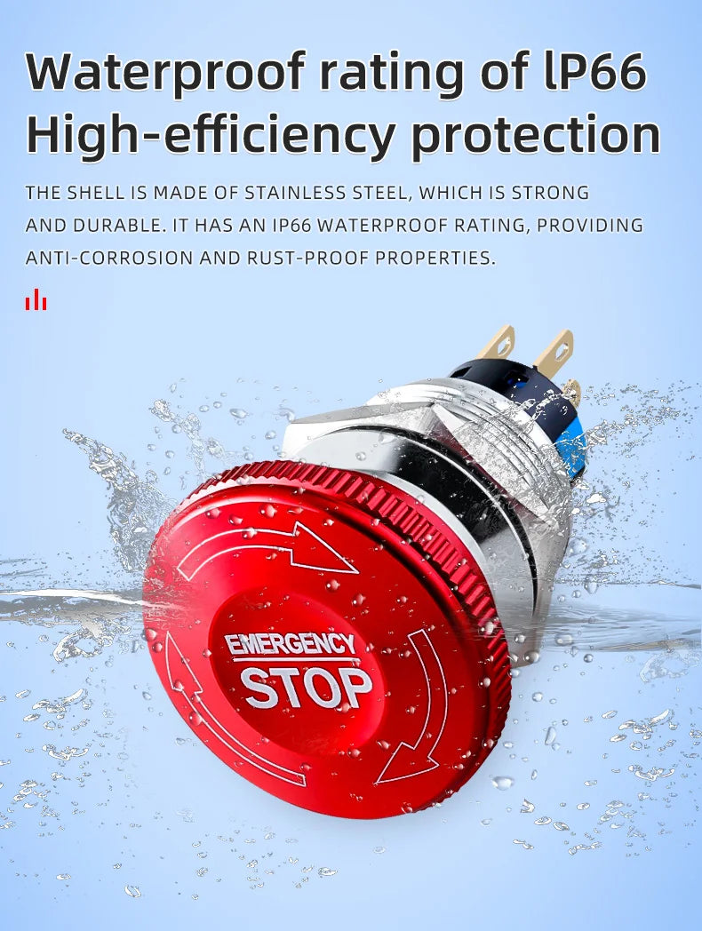 Metal Emergency Stop Button Switch 16/19/22mm Mushroom head Waterproof Stainless steel  Press Rotary Power off STOP 1NO1NC2NO2NC