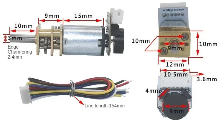 GA12 N20 Encoder DC 12V (6V 5V 3V) Mini Micro Metal Gear DC Motor with Gearwheel High Torque 30-4000RPM 7PPR Hall Sensor Encoder