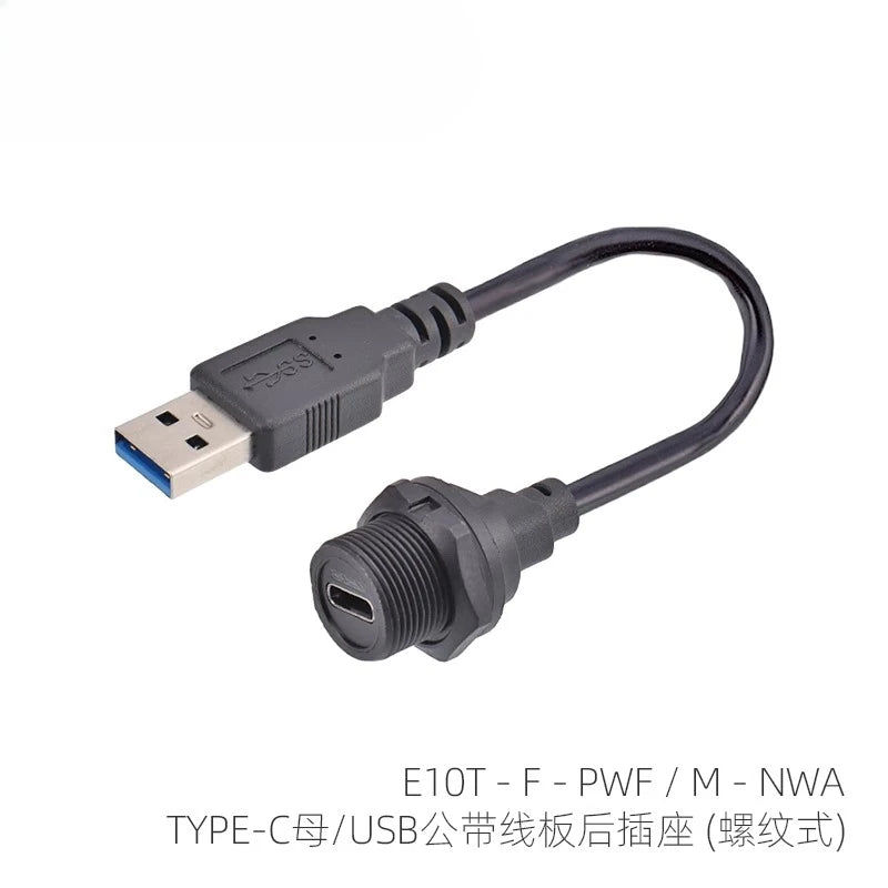 Threaded Type-C Waterproof Connector Cable IP67 Type-C Male Data Plug Wire F Outdoor Use USB 3.1 Solder Board Dual Female Socket