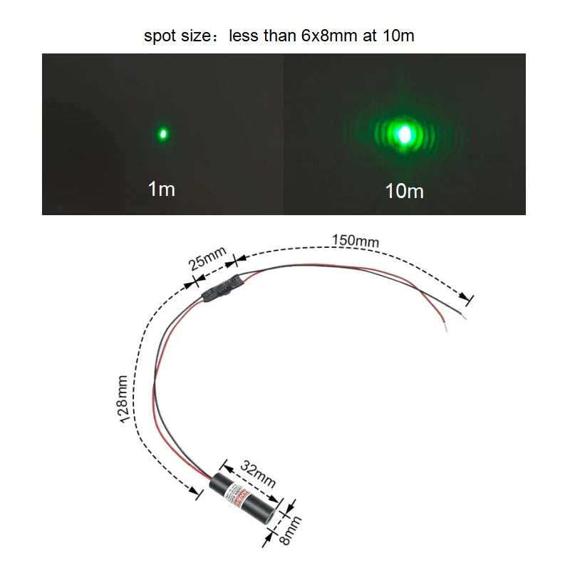 Economical Compact Green Dot Laser Diode Module 520nm D8mm 5mW 10mW 3V 5V 12V 24V Industrial Grade for Woodworking Machinery