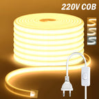 220V COB LED Strip Light With Switch/Dimmer Plug Super Bright 288LEDs/M IP65 3000K 4000K 6000K High Quality Indoor Outdoor Decor