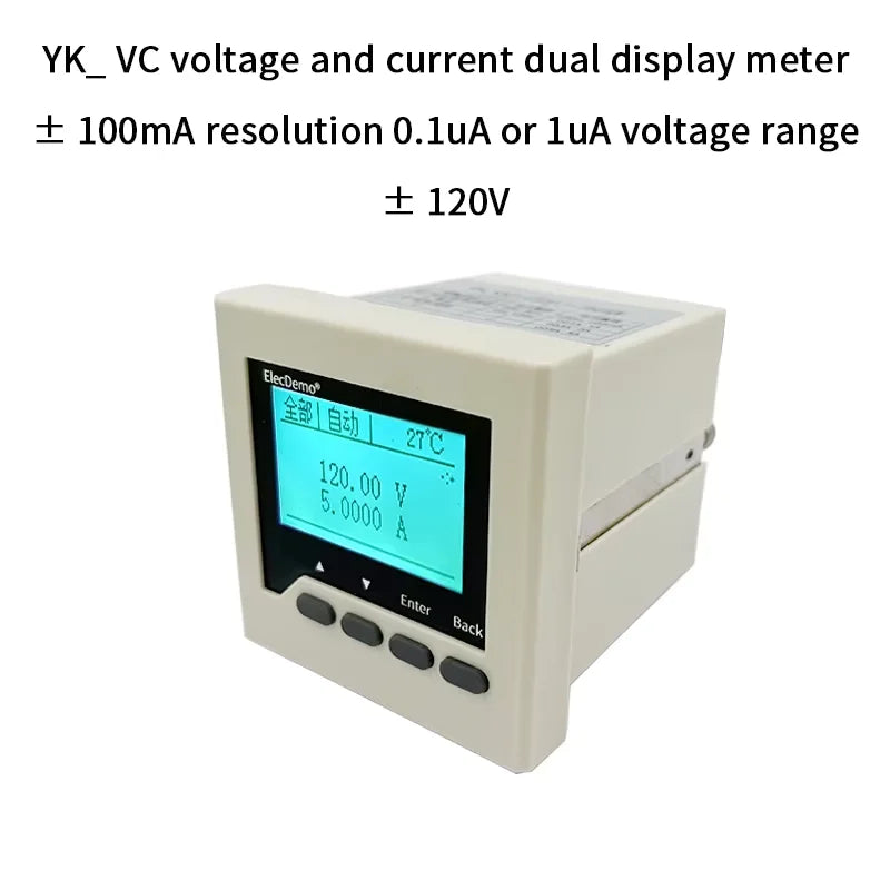 High Precision Isolated Dual Display DC Voltmeter Ammeter Panel Meter, uA Level Detection Threshold Alarm, RS485 Modbus RTU LED