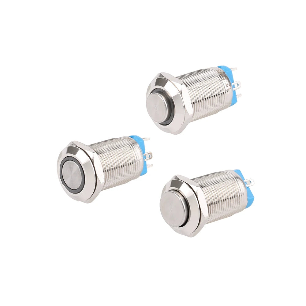 1pc 12mm Anti-Vandal Metal Push Button Switches High Flat Round With LED Green Red Blue White 3V 12V Momentary Latching Reset
